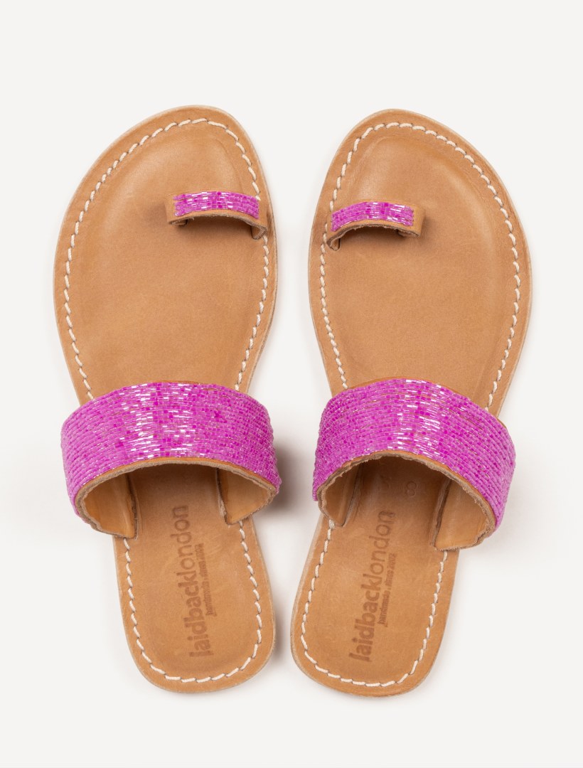 Trent Flat Toe Loop Leather Sandal Pink