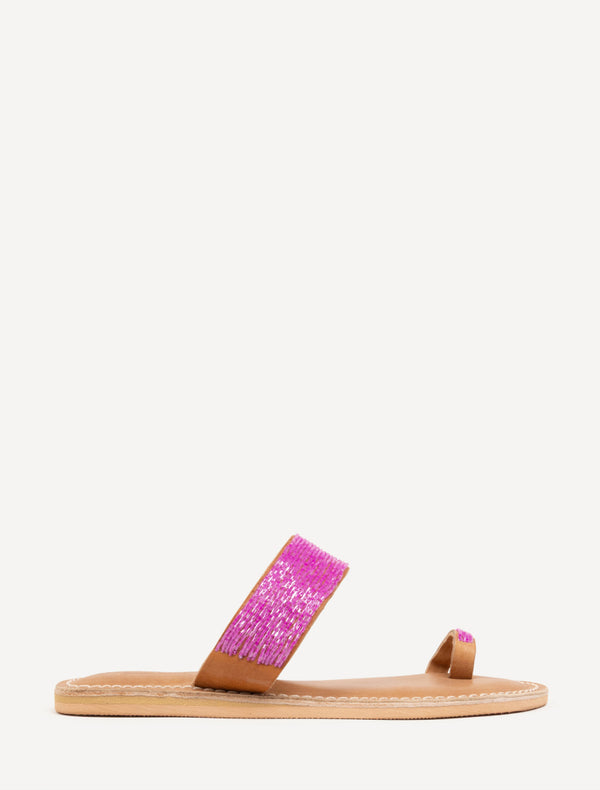 Trent Flat Toe Loop Leather Sandal Pink