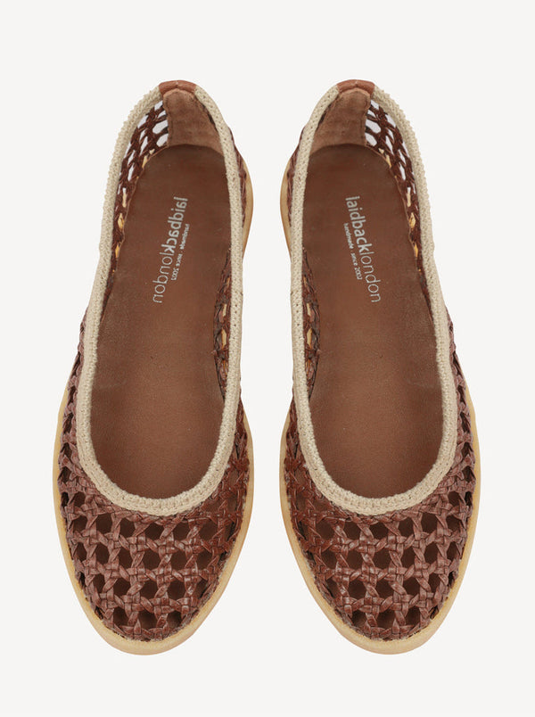 Weeve Handwoven Leather Ballet Flats Choc