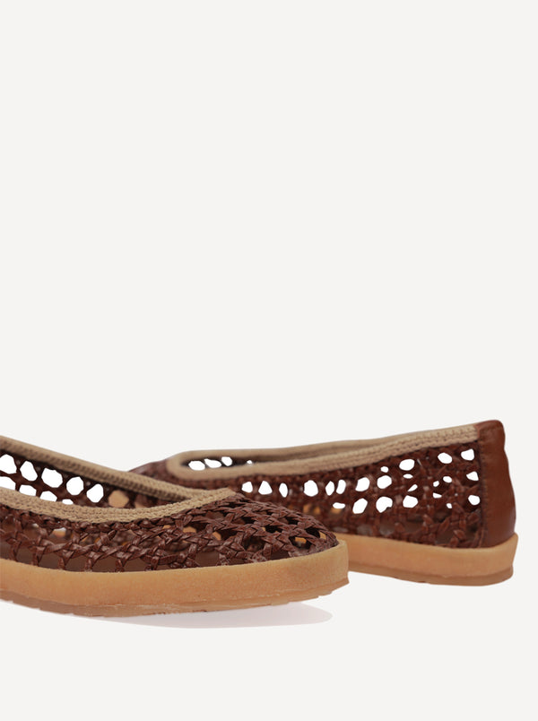 Weeve Handwoven Leather Ballet Flats Choc