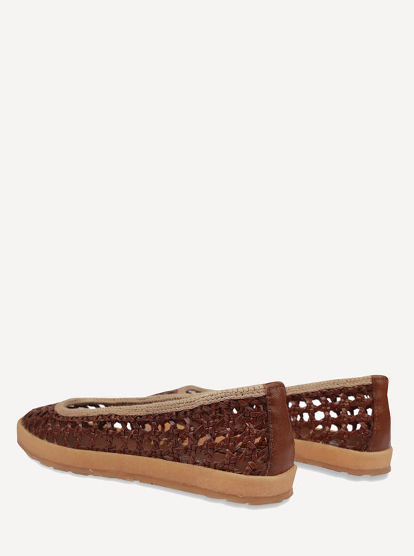 Weeve Handwoven Leather Ballet Flats Choc