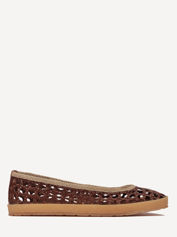 Weeve Handwoven Leather Ballet Flats Choc