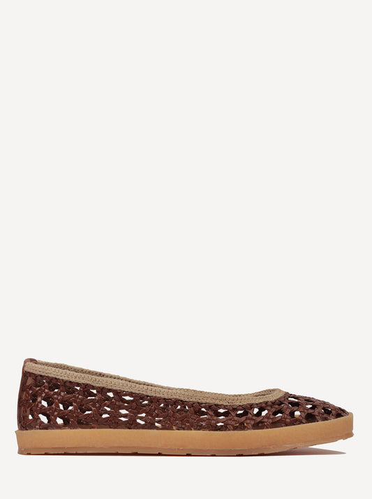 Weeve Handwoven Leather Ballet Flats Choc