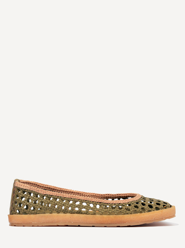 Weeve Handwoven Leather Ballet Flats Avocado Beige