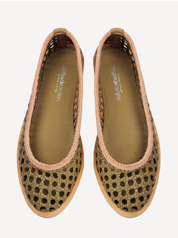 Weeve Handwoven Leather Ballet Flats Avocado Beige
