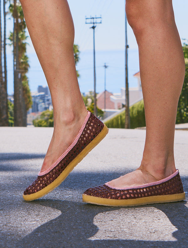 Weeve Handwoven Leather Ballet Flats Cabernet