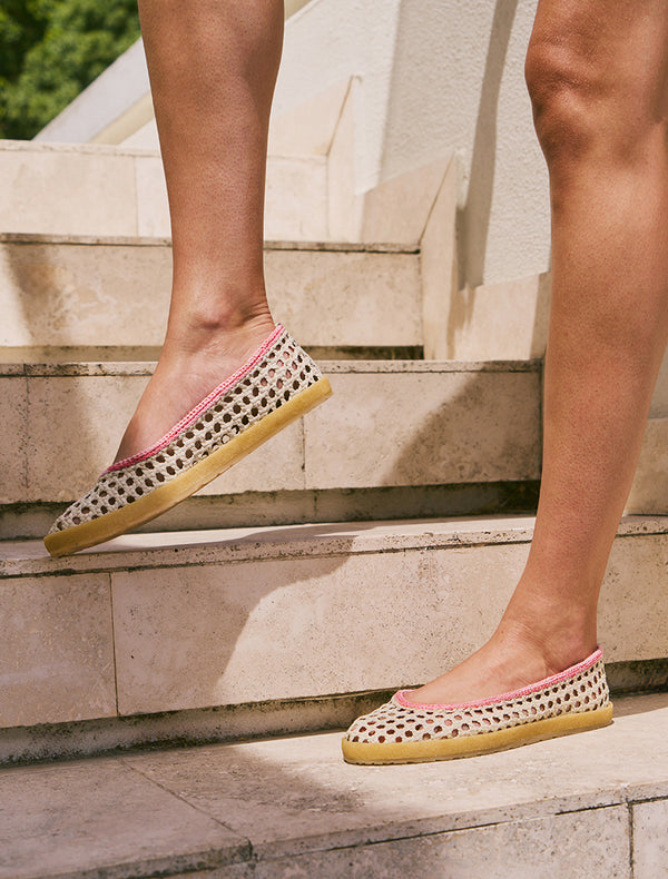 Weeve Handwoven Leather Ballet Flats Baby Pink