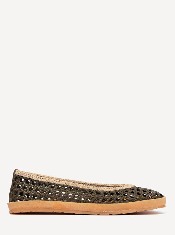 Weeve Handwoven Leather Ballet Flats Olive