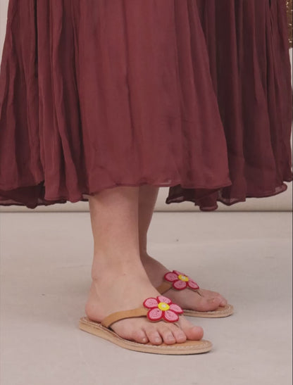 Amber Flat Leather Sandal Red Pink