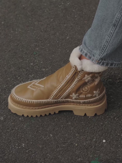 Setsu 3.0. Paisley Ankle Boot Butterscotch Leather Natural