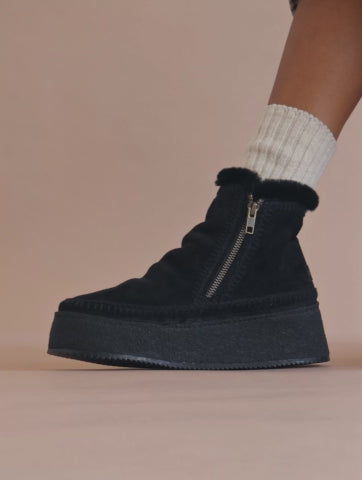 Setsu Platform Crochet Ankle Boot Black Suede Black