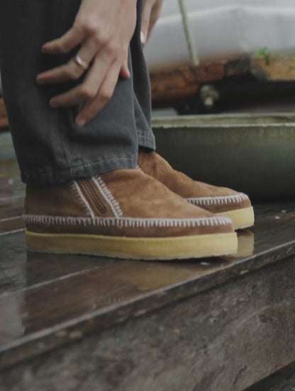 Setsu Crochet Crepe Ankle Boot Nutmeg Suede Wheat