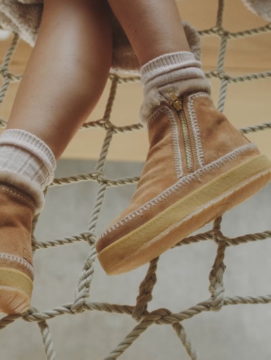 Setsu Crochet Crepe Ankle Boot Chestnut Suede Wheat