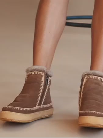 Camel suede crochet ankle boots with beige detailing