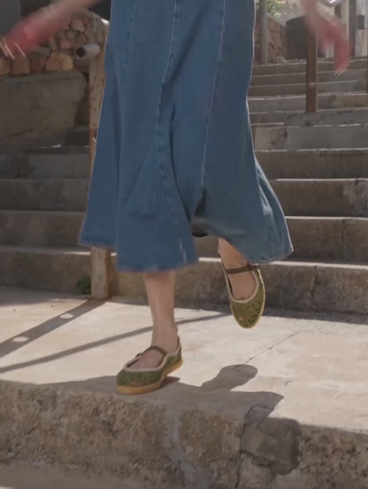 Knott Hand-Crocheted Mary Jane Flats Khaki Natural