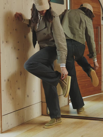 Setsu Crochet Crepe Ankle Boot Fern Suede Beige