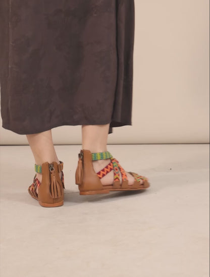 Lauri Flat Leather Sandal Emerald Mix