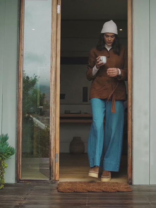 Setsu Platform Crochet Ankle Boot Nutmeg Suede Wheat