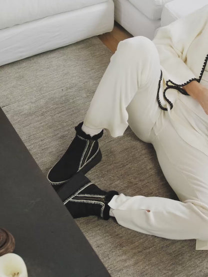 Setsu Platform Crochet Ankle Boot Black Suede Natural