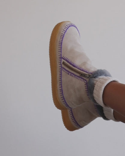 Setsu Crochet Ankle Boot Sand Suede Plum