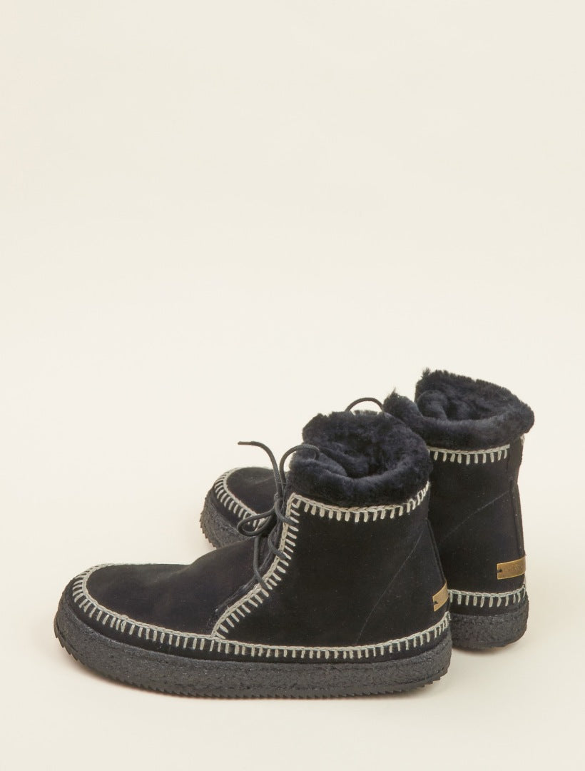 Argo Crochet Lace up Ankle Boot Black Suede