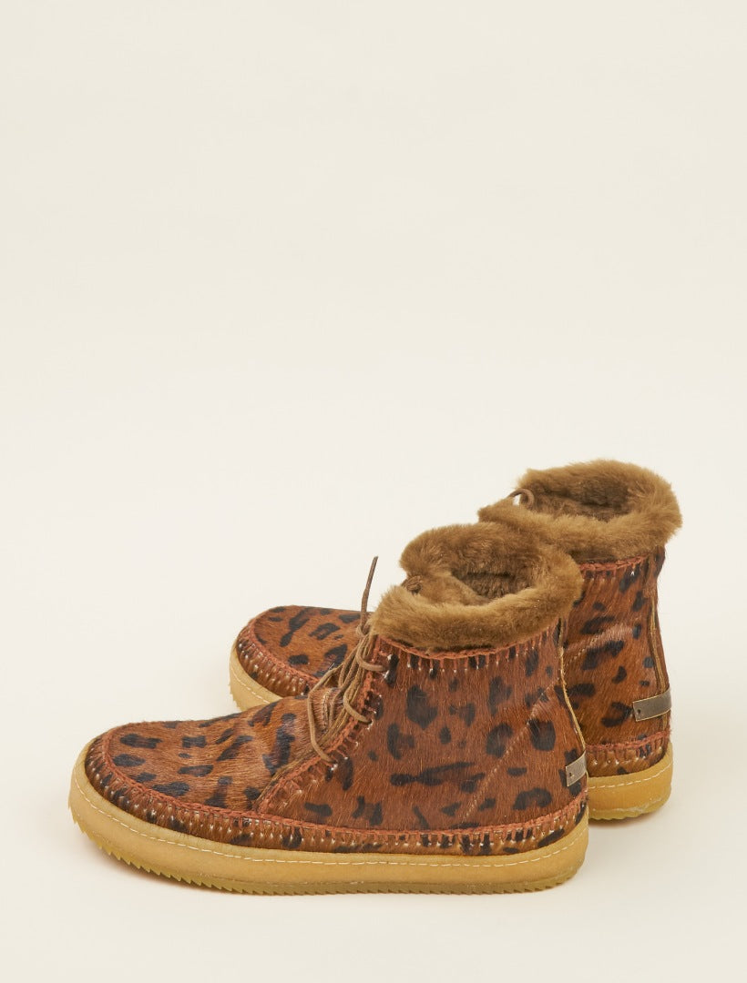 Argo Crochet Lace up Ankle Boot Leopard Brown