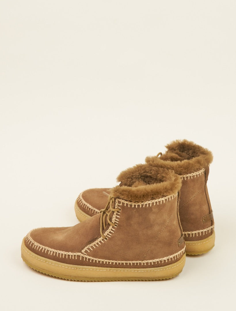 Argo Crochet Lace up Ankle Boot Camel Suede Beige