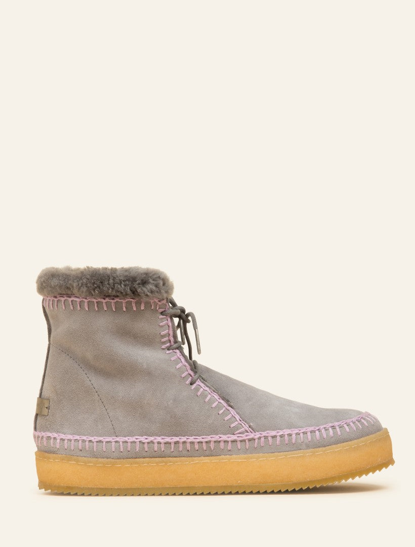Argo Crochet Lace up Ankle Boot Stone Suede