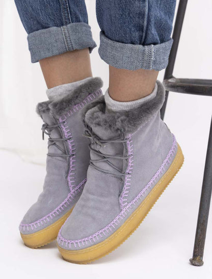 Argo Crochet Lace up Ankle Boot Stone Suede