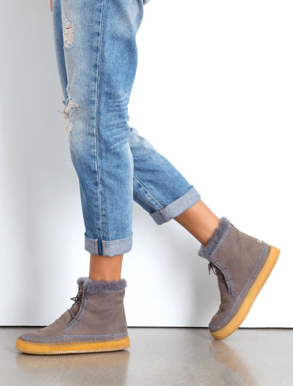 Argo Crochet Ankle Boot Light Grey Suede