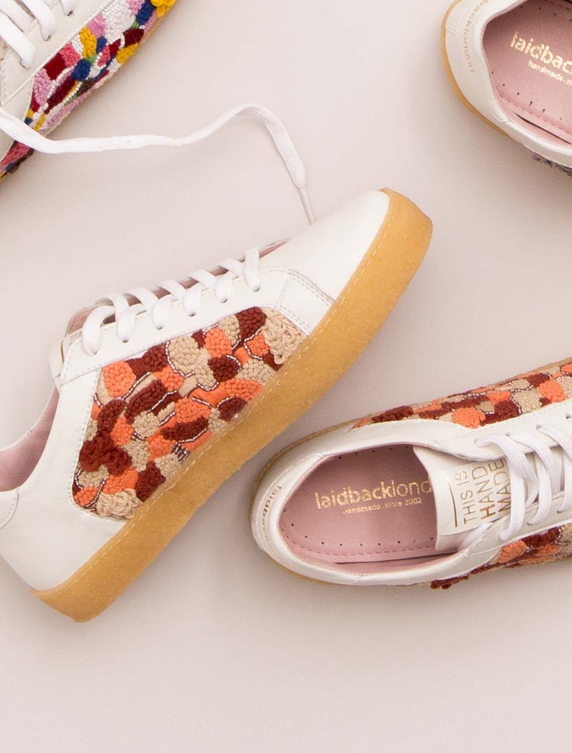 Crewe Sneaker White Leather Orange, Classic court sneaker with a twist.