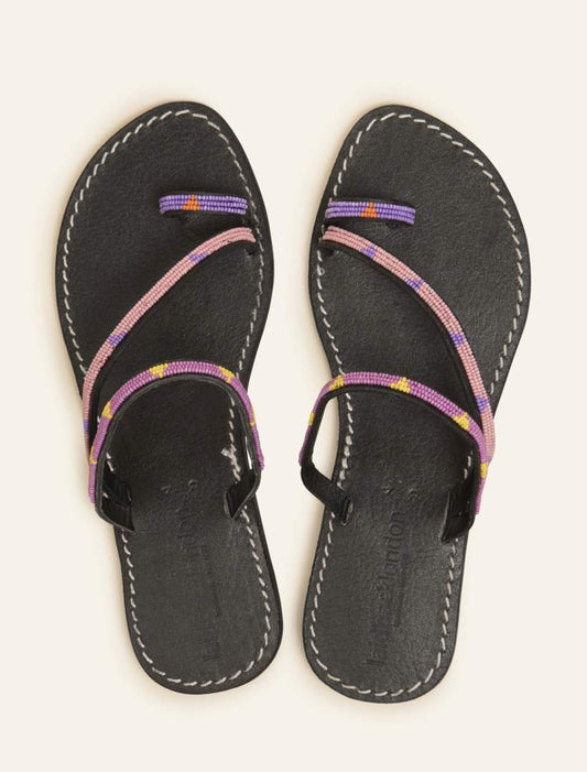 Diani Flat Black Leather Sandal Purple Mix