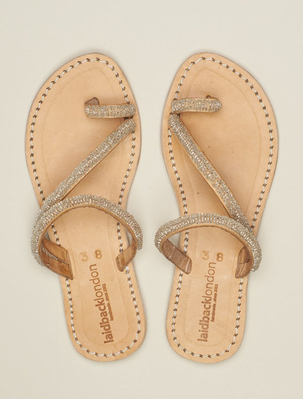 Diani Flat Leather Sandal Silver