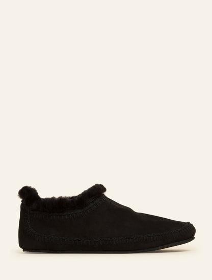 Fuyu Crochet Sheepskin Slipper Boots Black Suede