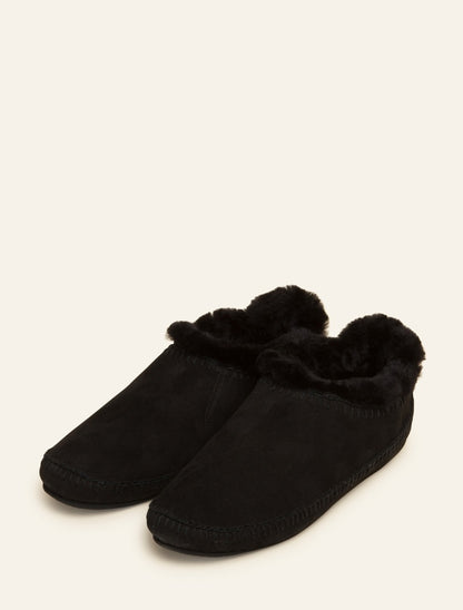 Fuyu Crochet Sheepskin Slipper Boots Black Suede