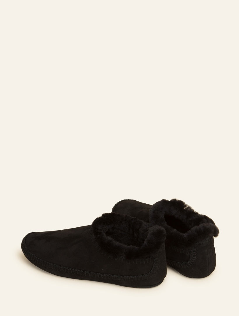 Fuyu Crochet Sheepskin Slipper Boots Black Suede