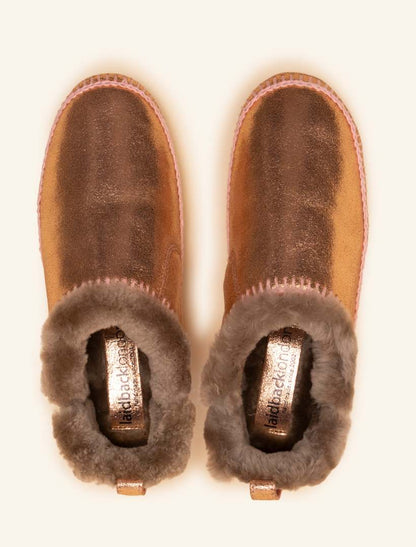 Fuyu Crochet Sheepskin Slipper Boots Copper Shimmer