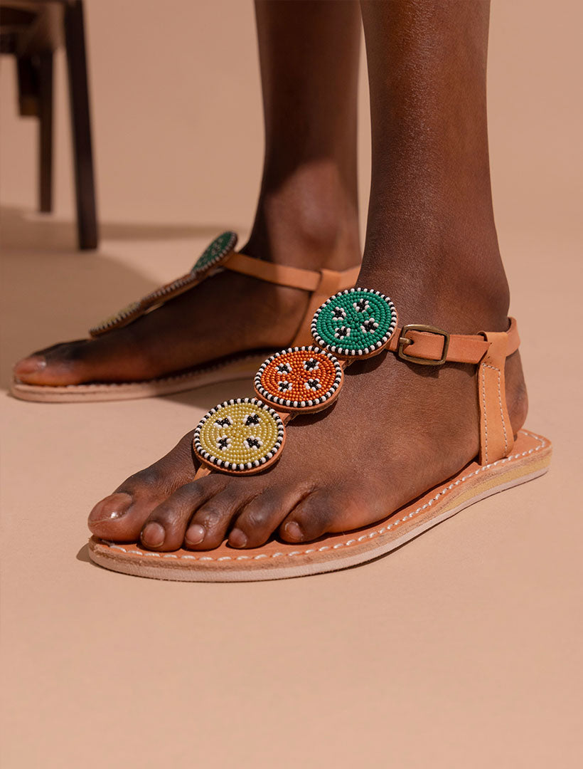 Isko Flat Leather Sandal Emerald Mix Maasai