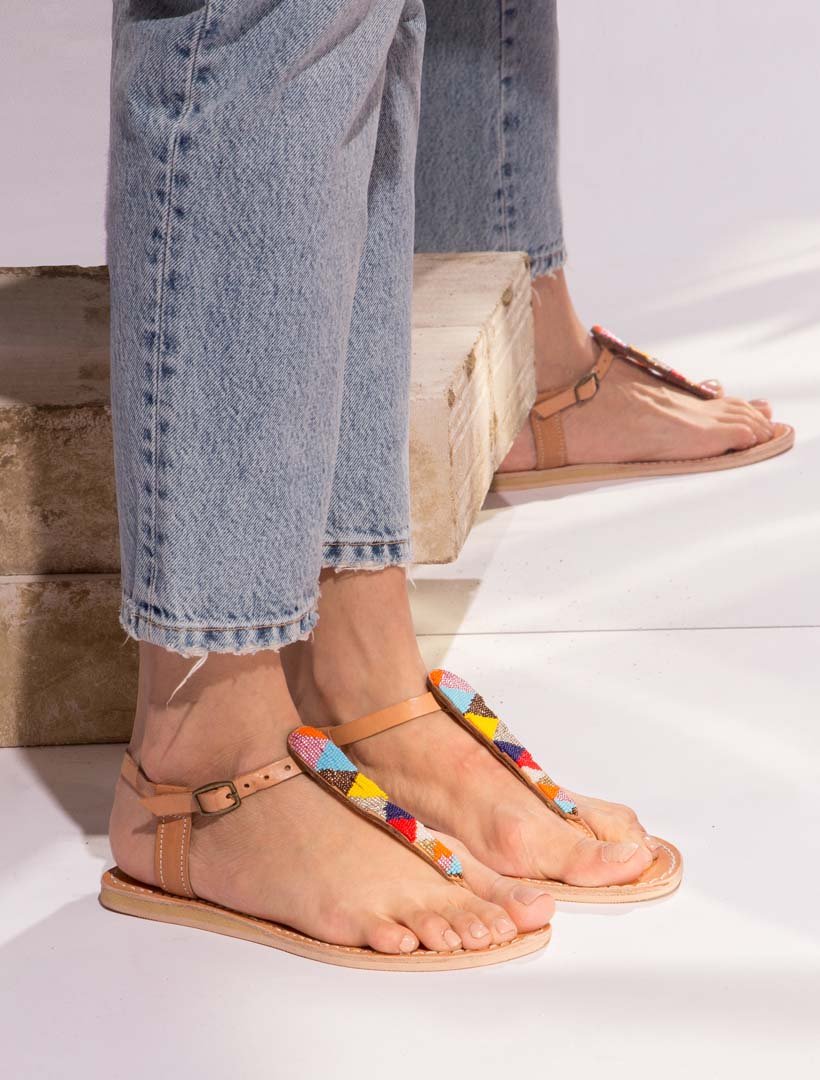 Leni Flat Leather Sandal Tribal