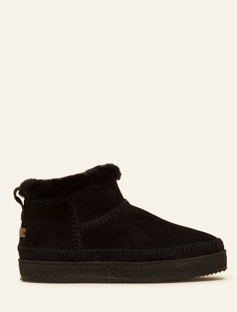 Nyuki Crochet Pull On Ankle Boot Black Suede