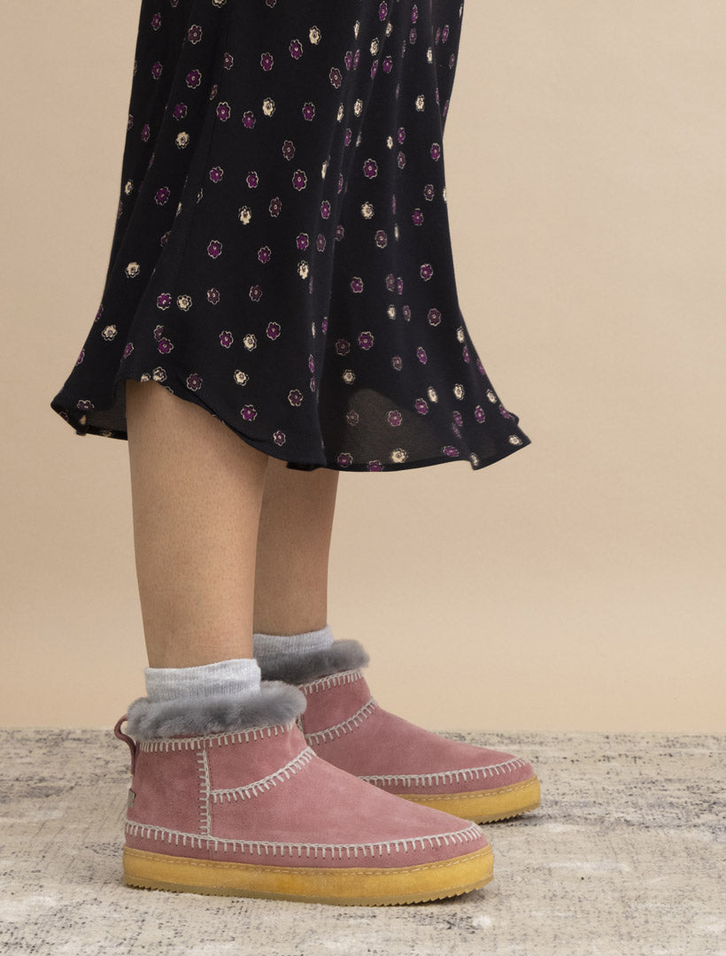 Nyuki Crochet Pull On Ankle Boot Dusty Pink Suede