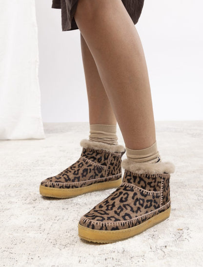 Nyuki Crochet Pull On Ankle Boot Mocha Leopard