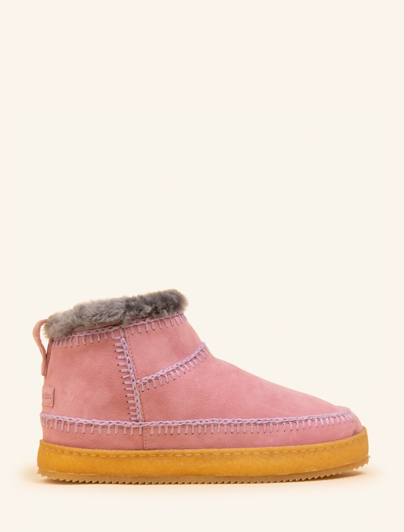 Nyuki Crochet Pull On Ankle Boot Baby Pink Suede Lilac