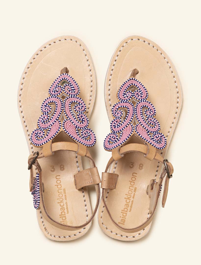 Paisley Flat Light Brown Leather Baby Pink