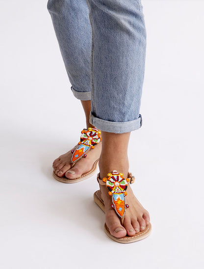 Scar Flat Leather Sandal Tribal