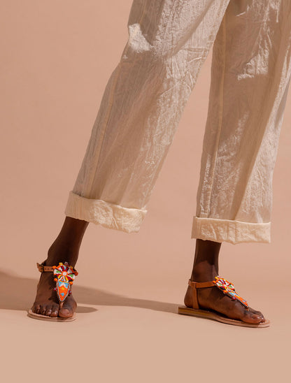 Scar Flat Leather Sandal Tribal