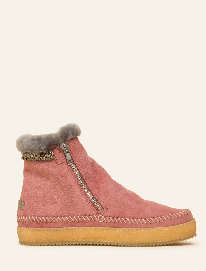 Setsu Classic Side Zip Ankle Boot Dusty Pink Suede