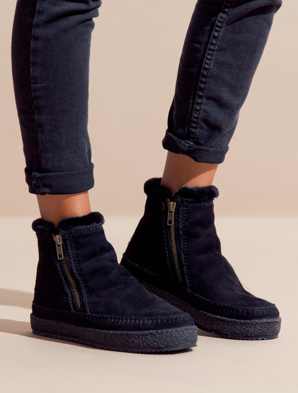 Setsu Crochet Side Zip Ankle Boot Black Suede Black