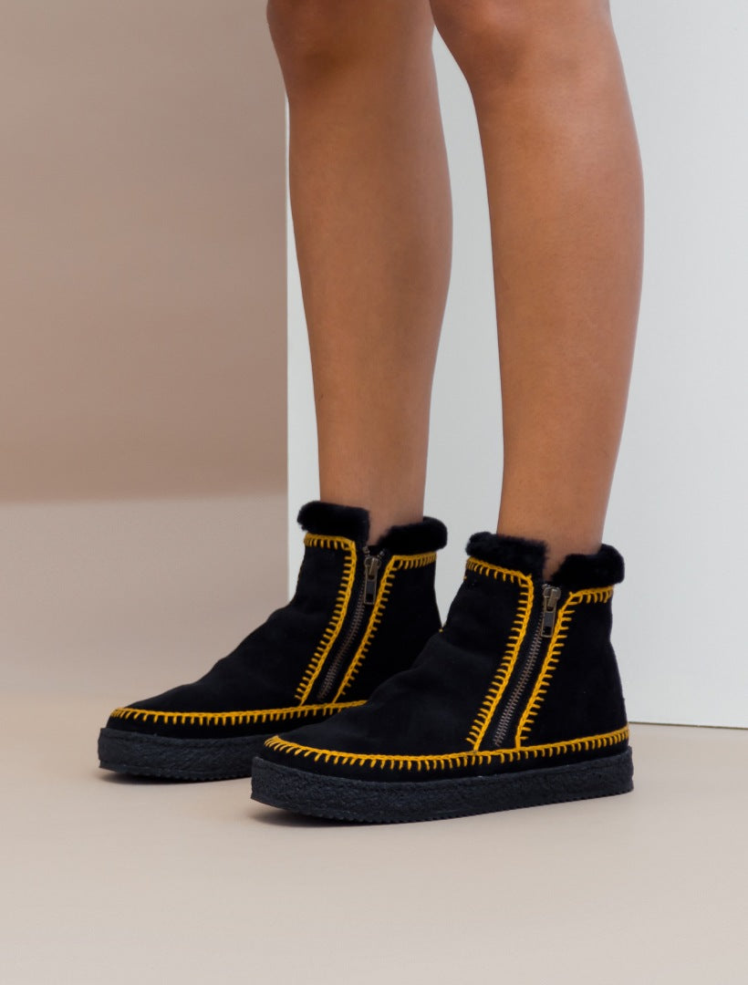 Setsu Crochet Side Zip Ankle Boot Black Suede