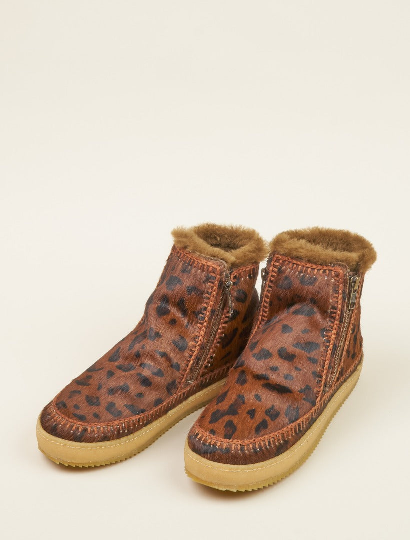 Setsu Crochet Side Zip Ankle Boot Leopard Brown